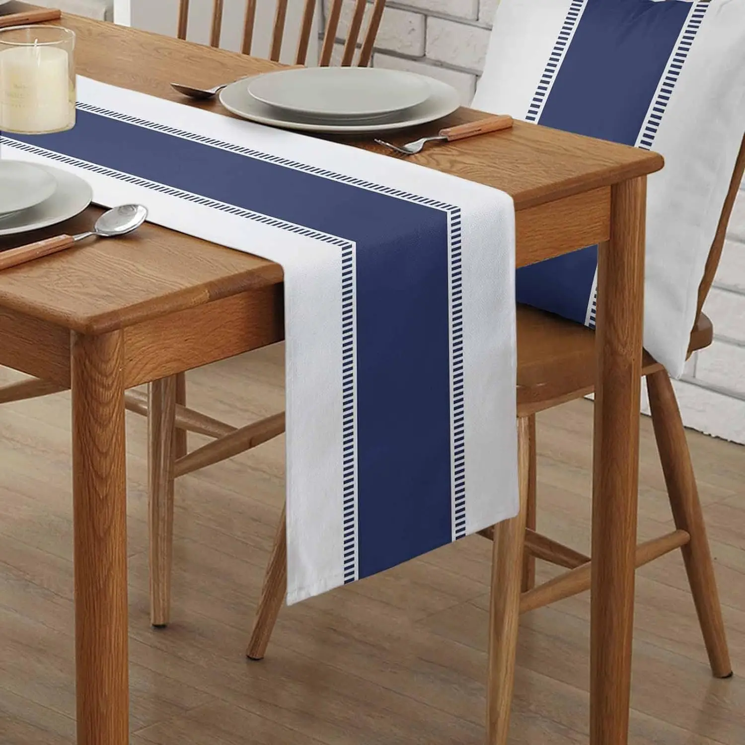 Navy Blue Stripes Linen Table  - огляд і ціна Christmas Table Runner