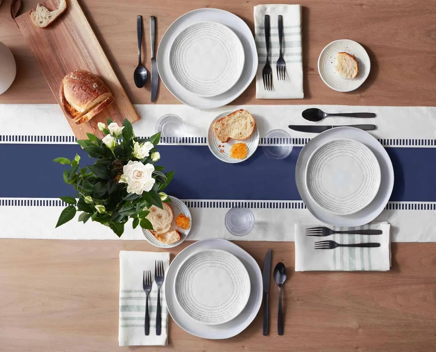 Navy Blue Stripes Linen Table  - огляд і ціна Christmas Table Runner